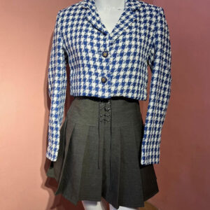 Houndstooth Cropped Blazer & Pleated Skirt Set