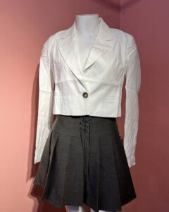 Crisp White Cropped Blazer & Pleated Skirt Set