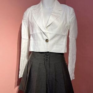Crisp White Cropped Blazer & Pleated Skirt Set