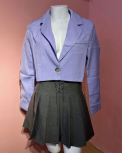 Lavender Cropped Blazer & Pleated Skirt Set